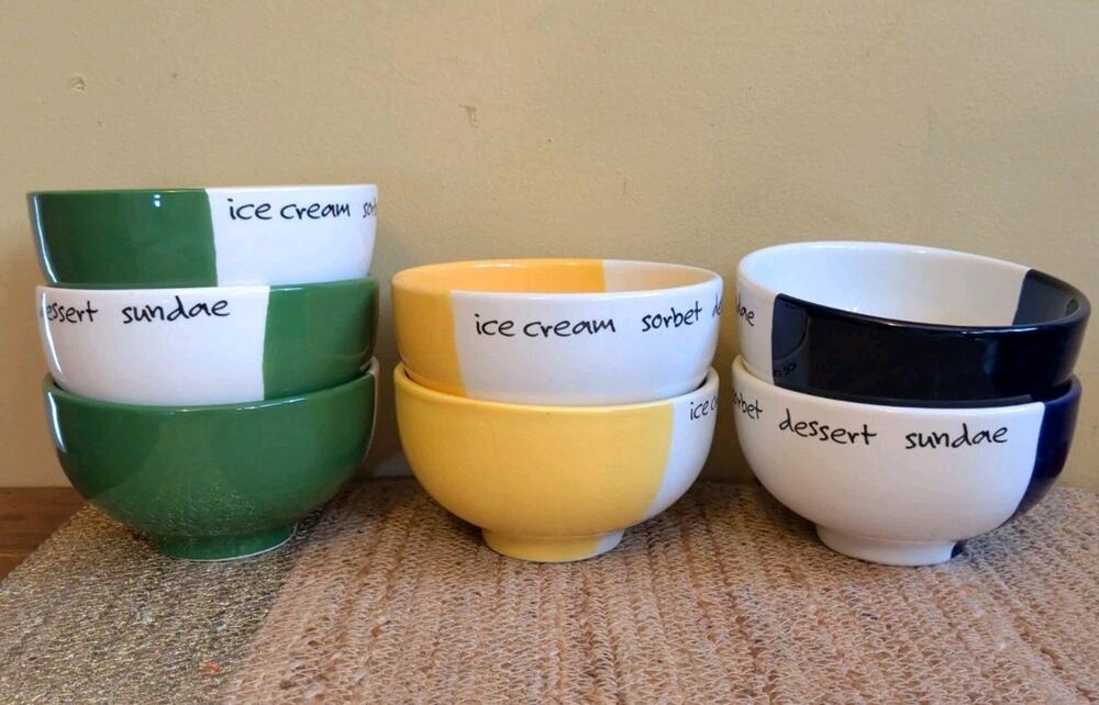 Vtg Pier 1 One Italie Sorbet Dessert Sundae Ice Cream Bowl Made Italy Set Of 7